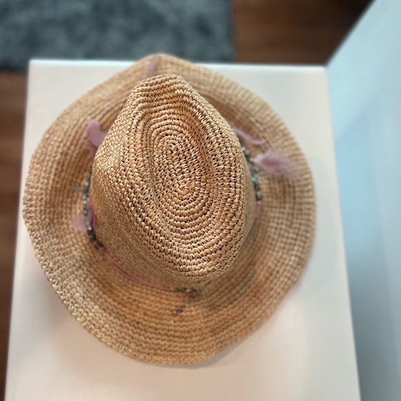 Ale by Alessandra Arabella Raffia Feather Beaded Cowboy Hat UPF 40 Tan One Size - Picture 7 of 11